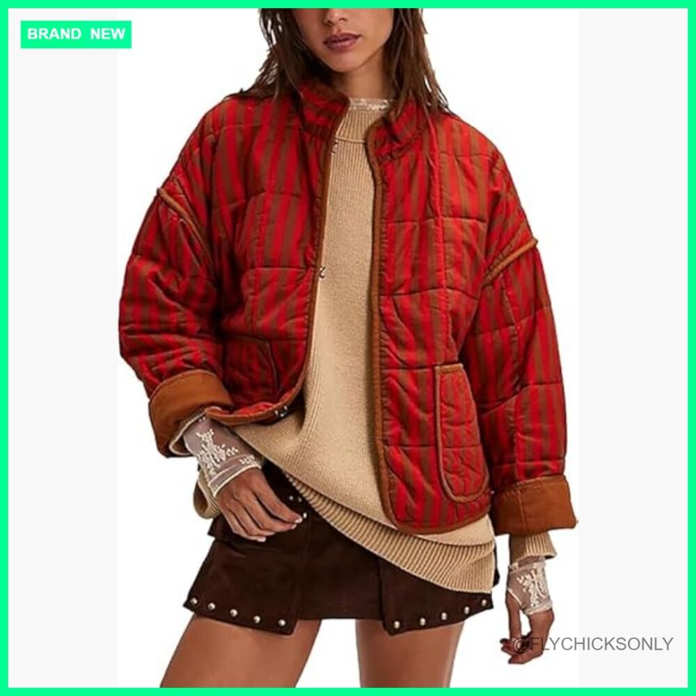 Polyester Quilted Puffer Jacket with Stand Collar and Contrast Trim - Picture 1 of 7